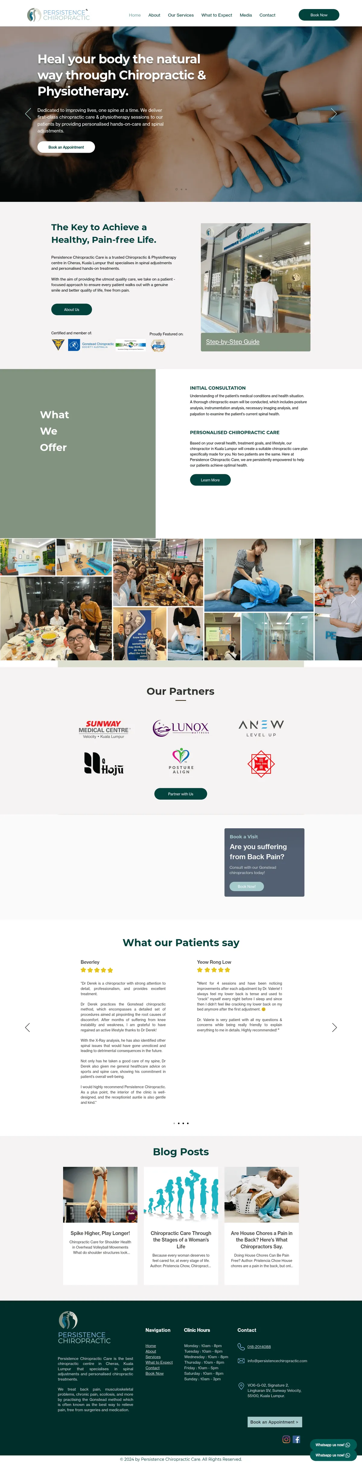 The Persistence Chiropractic site as it stands: a stock photograph of a treatment across the whole first screen, with the headline set over it.